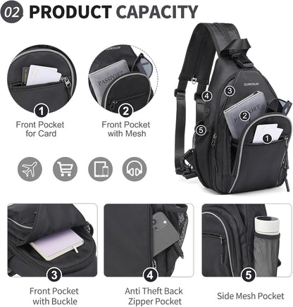 Crossbody Sling Bag with Water Bottle Holder, 8.3" Convertible Small Backpack Anti Theft Daypack, Chest Fanny Pack for Men Women, Beige