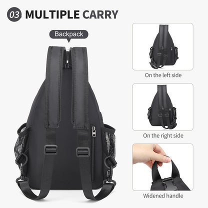 Crossbody Sling Bag with Water Bottle Holder, 8.3" Convertible Small Backpack Anti Theft Daypack, Chest Fanny Pack for Men Women, Beige