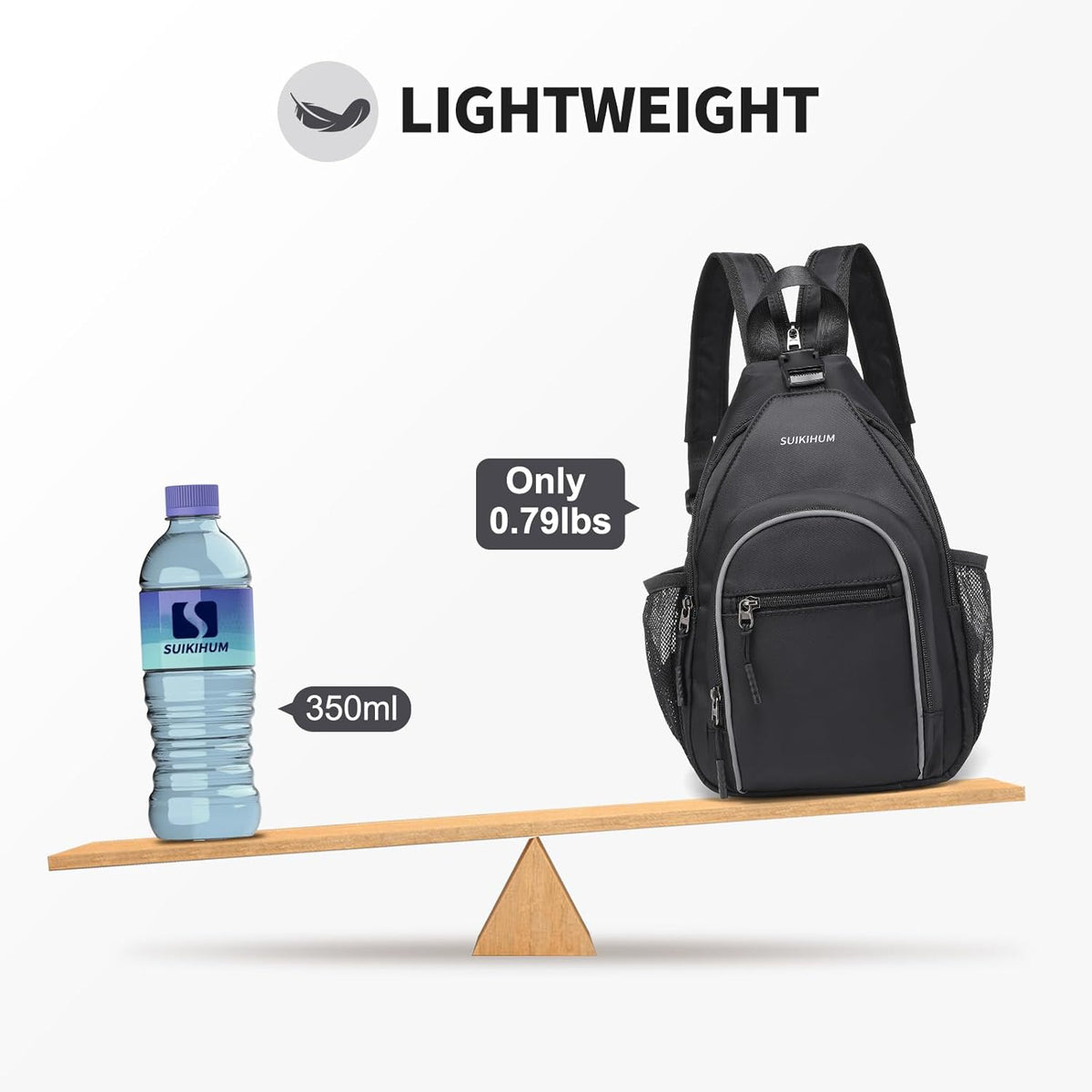 Crossbody Sling Bag with Water Bottle Holder, 8.3" Convertible Small Backpack Anti Theft Daypack, Chest Fanny Pack for Men Women, Beige
