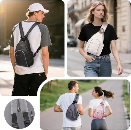 Crossbody Sling Bag with Water Bottle Holder, 8.3" Convertible Small Backpack Anti Theft Daypack, Chest Fanny Pack for Men Women, Beige