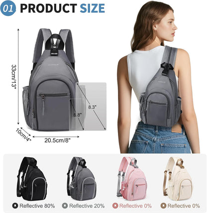 Crossbody Sling Bag with Water Bottle Holder, 8.3" Convertible Small Backpack Anti Theft Daypack, Chest Fanny Pack for Men Women, Beige