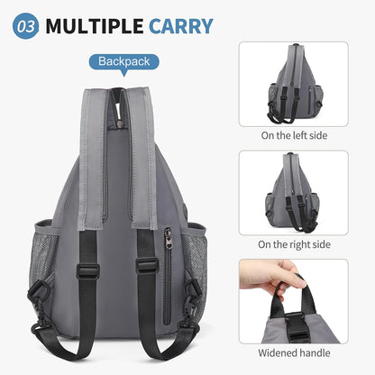 Crossbody Sling Bag with Water Bottle Holder, 8.3" Convertible Small Backpack Anti Theft Daypack, Chest Fanny Pack for Men Women, Beige