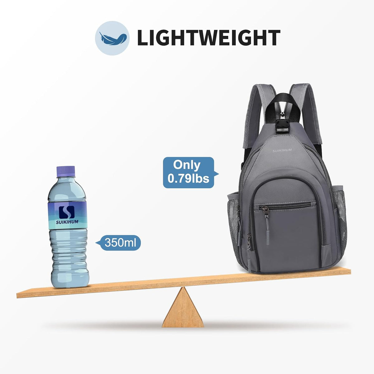 Crossbody Sling Bag with Water Bottle Holder, 8.3" Convertible Small Backpack Anti Theft Daypack, Chest Fanny Pack for Men Women, Beige