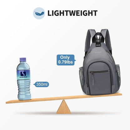Crossbody Sling Bag with Water Bottle Holder, 8.3" Convertible Small Backpack Anti Theft Daypack, Chest Fanny Pack for Men Women, Beige