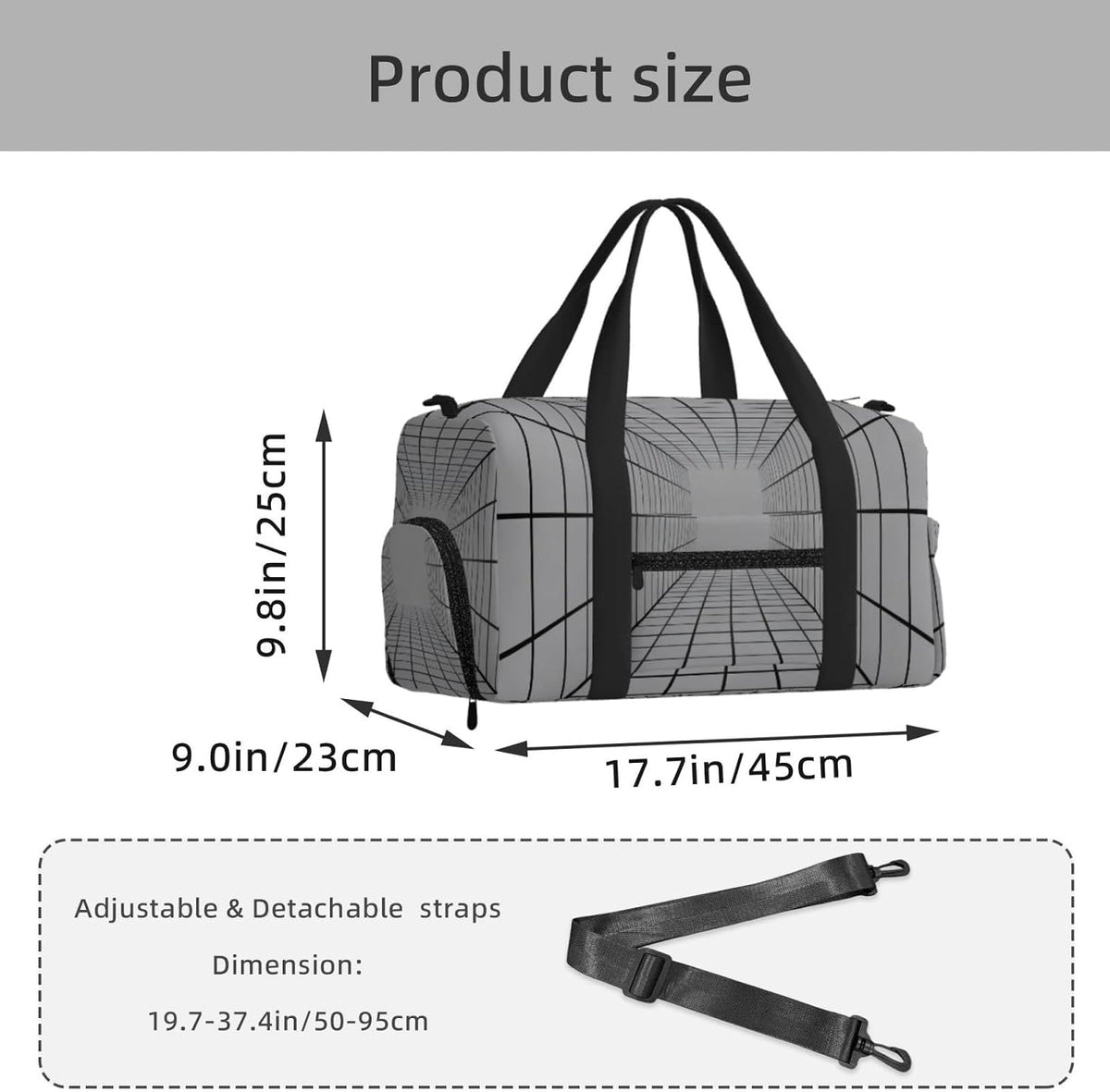 Ribbon pattern Duffel Bag with Shoe Compartment-Sports Gym Weekender for Men Women, Waterproof Travel Tote with Wet Pocket for Dirty Shoes