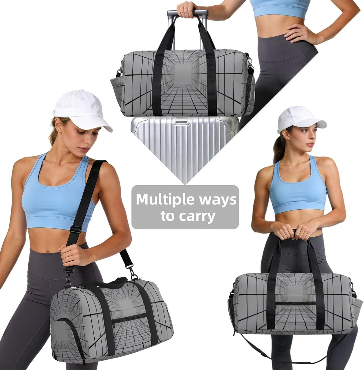 Ribbon pattern Duffel Bag with Shoe Compartment-Sports Gym Weekender for Men Women, Waterproof Travel Tote with Wet Pocket for Dirty Shoes