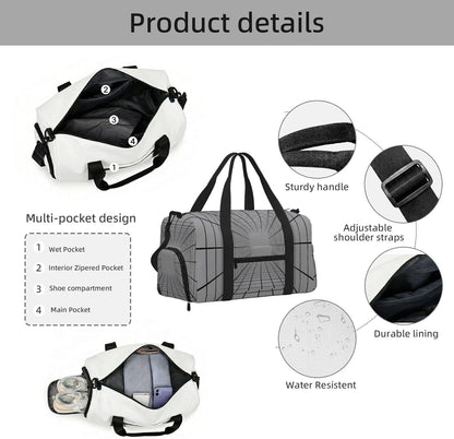 Ribbon pattern Duffel Bag with Shoe Compartment-Sports Gym Weekender for Men Women, Waterproof Travel Tote with Wet Pocket for Dirty Shoes