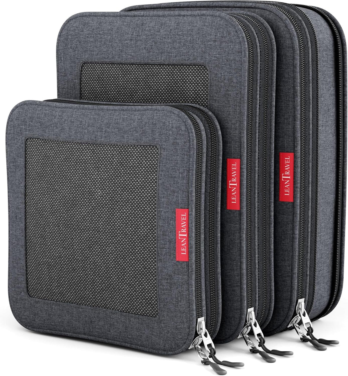Premium Compression Packing Cubes for Travel - Suitcase Organizer Bags with Double Zipper & Breathable Mesh Panel - Space Saving Carry On Luggage Essentials (Grey)