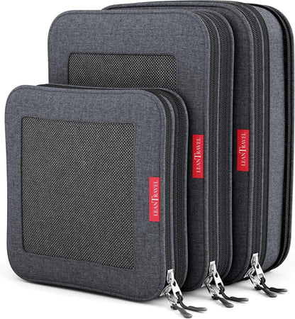 Premium Compression Packing Cubes for Travel - Suitcase Organizer Bags with Double Zipper & Breathable Mesh Panel - Space Saving Carry On Luggage Essentials (Grey)