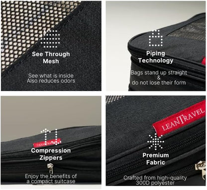 Premium Compression Packing Cubes for Travel - Suitcase Organizer Bags with Double Zipper & Breathable Mesh Panel - Space Saving Carry On Luggage Essentials (Grey)