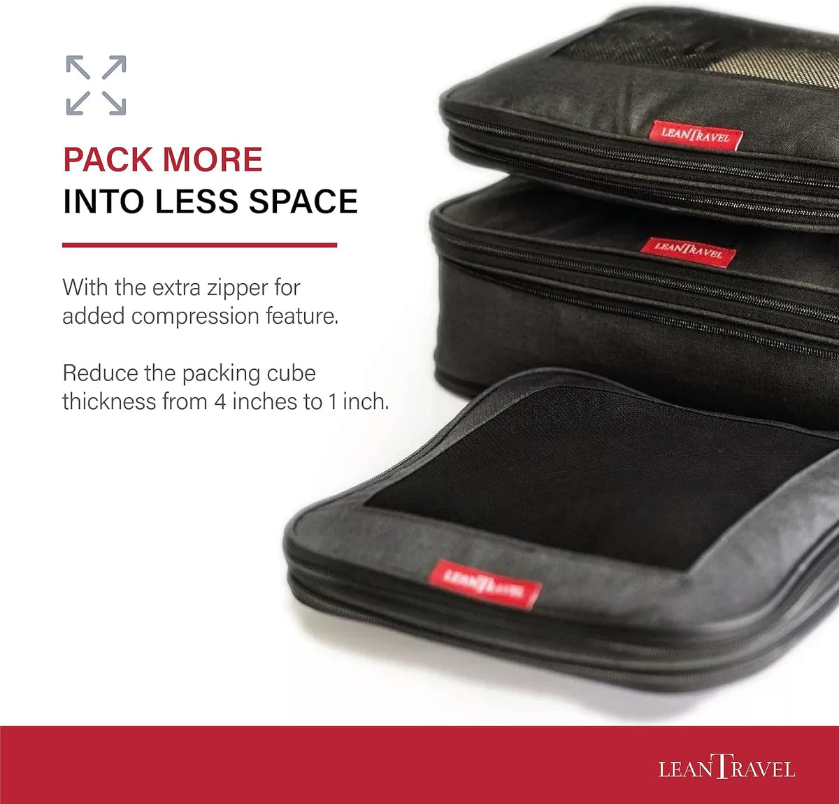 Premium Compression Packing Cubes for Travel - Suitcase Organizer Bags with Double Zipper & Breathable Mesh Panel - Space Saving Carry On Luggage Essentials (Grey)