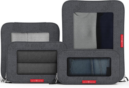 Premium Compression Packing Cubes for Travel - Suitcase Organizer Bags with Double Zipper & Breathable Mesh Panel - Space Saving Carry On Luggage Essentials (Grey)