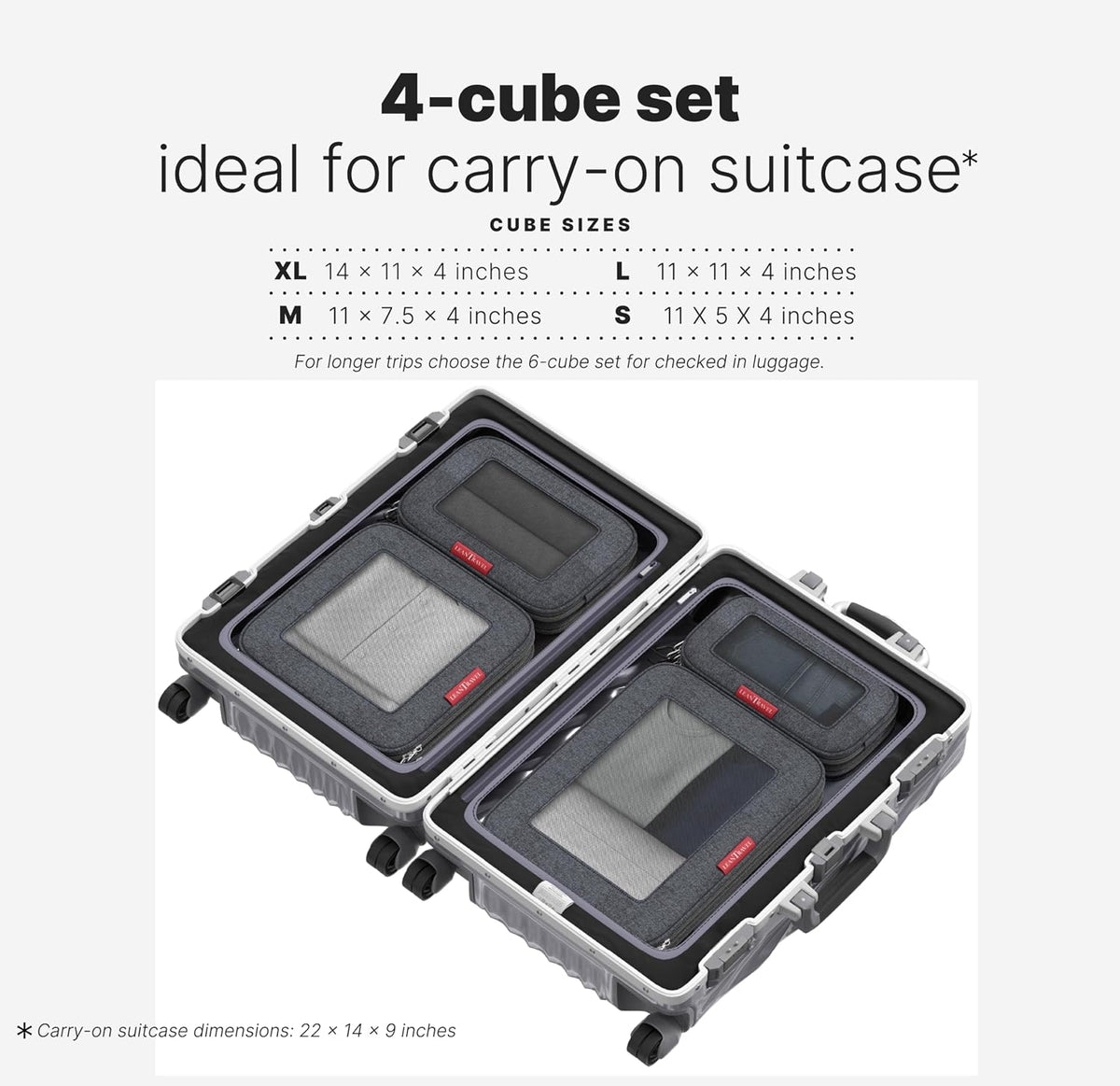 Premium Compression Packing Cubes for Travel - Suitcase Organizer Bags with Double Zipper & Breathable Mesh Panel - Space Saving Carry On Luggage Essentials (Grey)