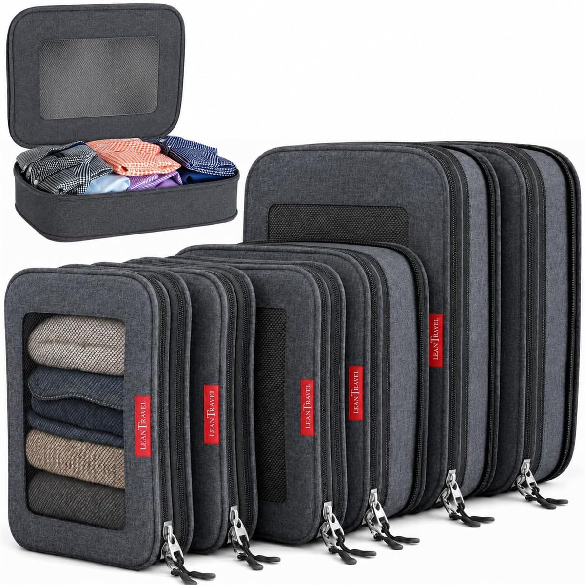 Premium Compression Packing Cubes for Travel - Suitcase Organizer Bags with Double Zipper & Breathable Mesh Panel - Space Saving Carry On Luggage Essentials (Grey)