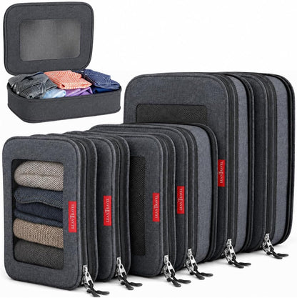 Premium Compression Packing Cubes for Travel - Suitcase Organizer Bags with Double Zipper & Breathable Mesh Panel - Space Saving Carry On Luggage Essentials (Grey)