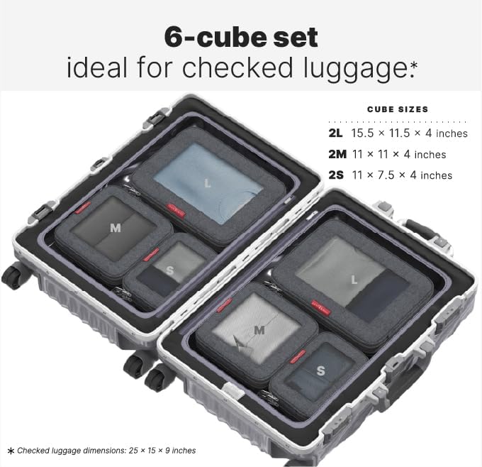Premium Compression Packing Cubes for Travel - Suitcase Organizer Bags with Double Zipper & Breathable Mesh Panel - Space Saving Carry On Luggage Essentials (Grey)