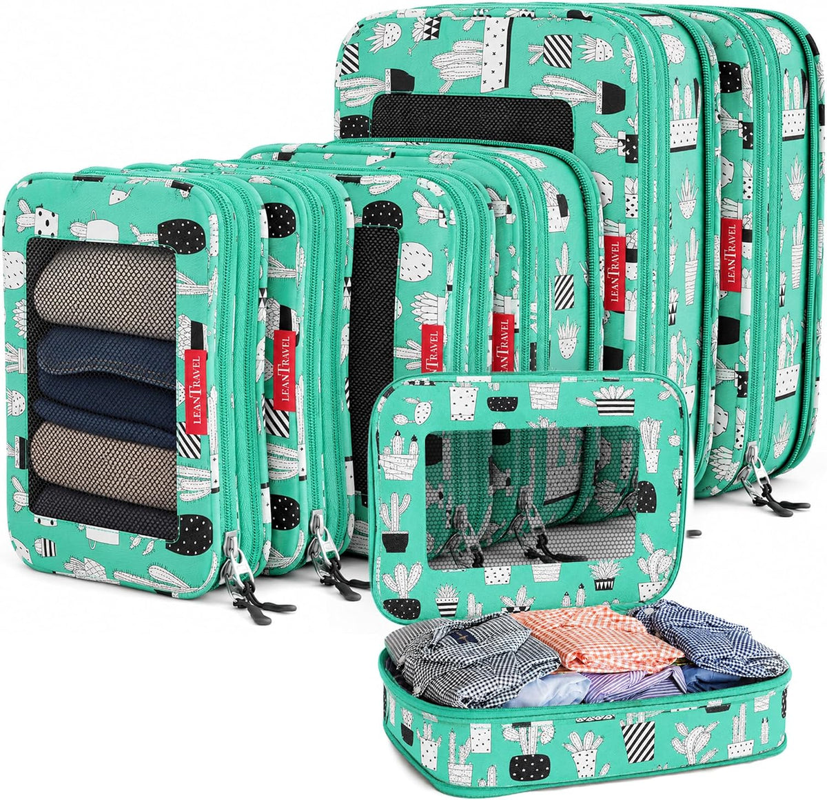 Premium Compression Packing Cubes for Travel - Suitcase Organizer Bags with Double Zipper & Breathable Mesh Panel - Space Saving Carry On Luggage Essentials (Grey)