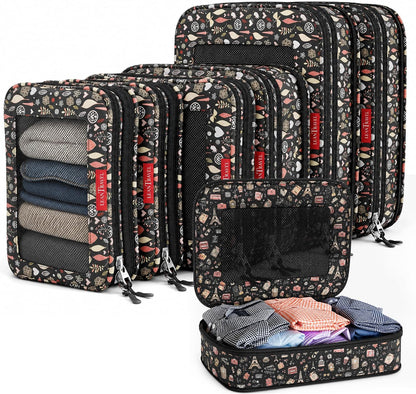 Premium Compression Packing Cubes for Travel - Suitcase Organizer Bags with Double Zipper & Breathable Mesh Panel - Space Saving Carry On Luggage Essentials (Grey)