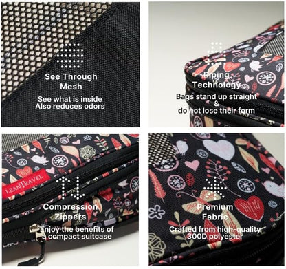 Premium Compression Packing Cubes for Travel - Suitcase Organizer Bags with Double Zipper & Breathable Mesh Panel - Space Saving Carry On Luggage Essentials (Grey)