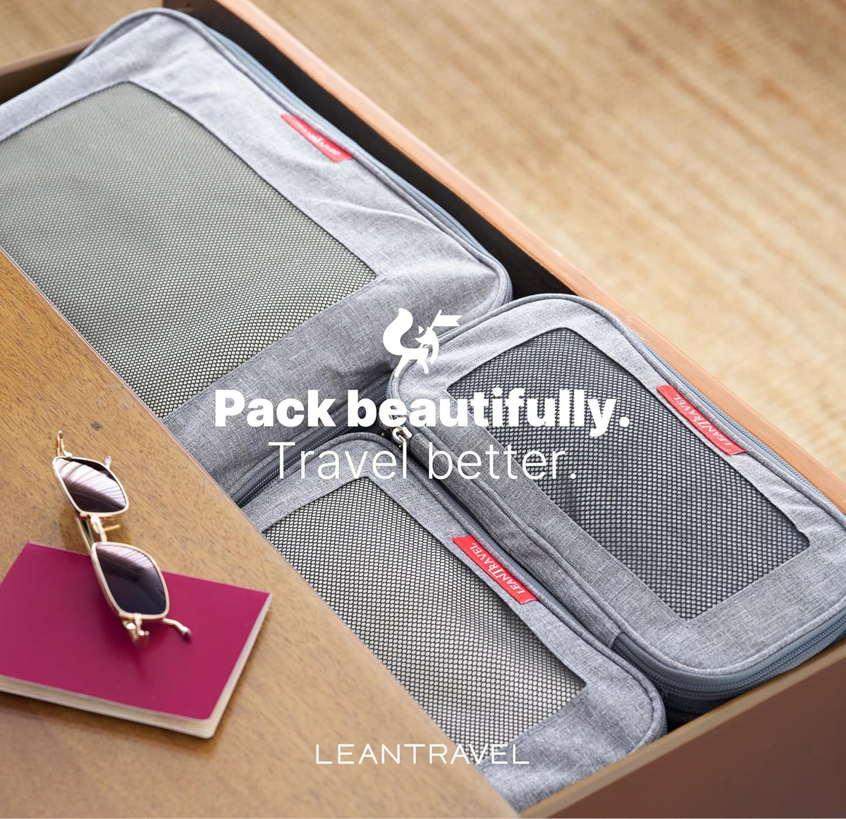 Premium Compression Packing Cubes for Travel - Suitcase Organizer Bags with Double Zipper & Breathable Mesh Panel - Space Saving Carry On Luggage Essentials (Grey)