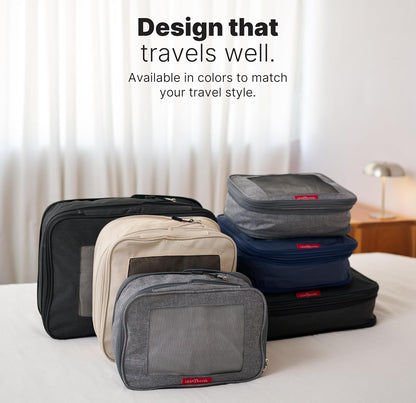 Premium Compression Packing Cubes for Travel - Suitcase Organizer Bags with Double Zipper & Breathable Mesh Panel - Space Saving Carry On Luggage Essentials (Grey)
