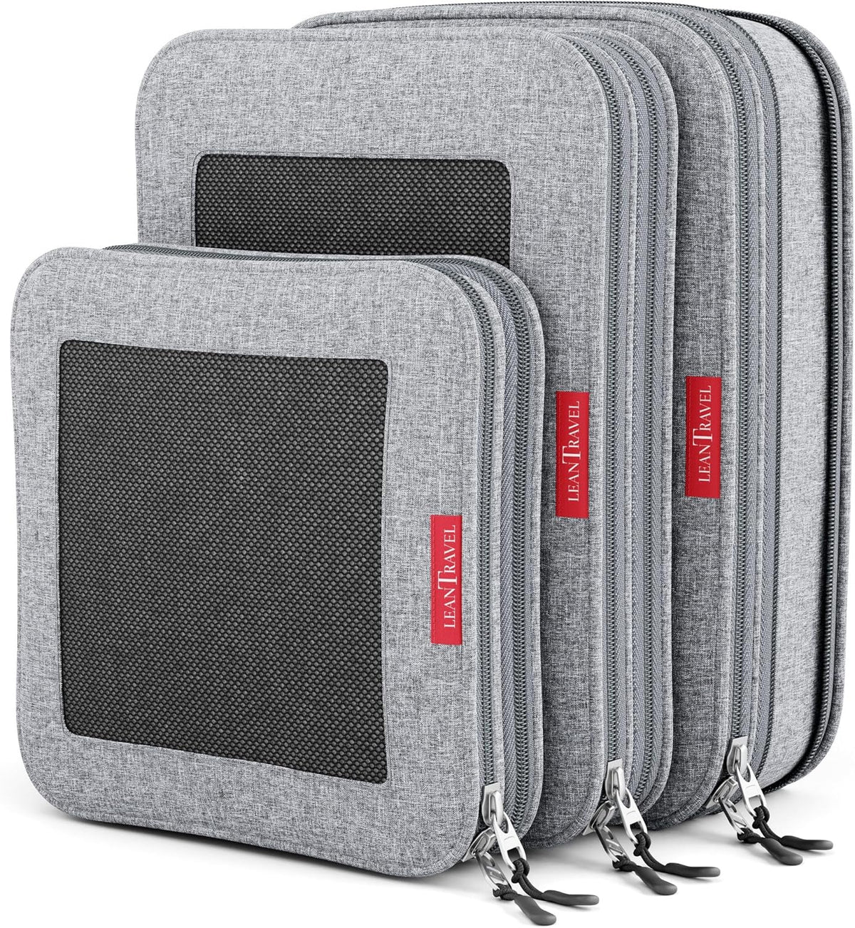 Premium Compression Packing Cubes for Travel - Suitcase Organizer Bags with Double Zipper & Breathable Mesh Panel - Space Saving Carry On Luggage Essentials (Grey)