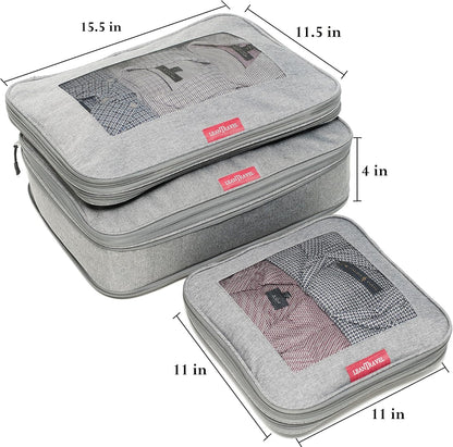 Premium Compression Packing Cubes for Travel - Suitcase Organizer Bags with Double Zipper & Breathable Mesh Panel - Space Saving Carry On Luggage Essentials (Grey)