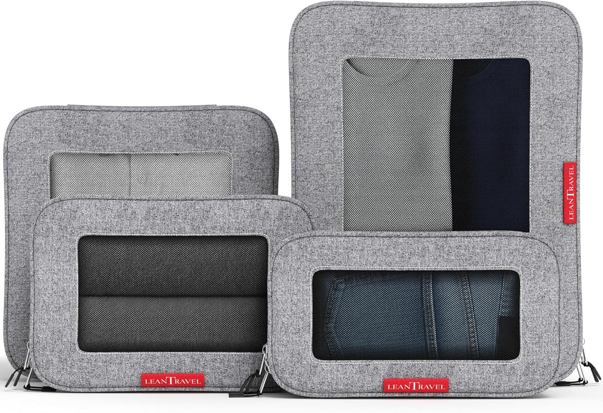 Premium Compression Packing Cubes for Travel - Suitcase Organizer Bags with Double Zipper & Breathable Mesh Panel - Space Saving Carry On Luggage Essentials (Grey)