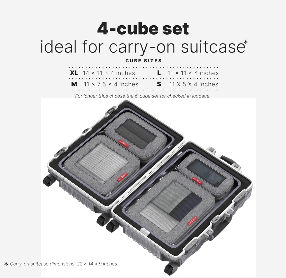 Premium Compression Packing Cubes for Travel - Suitcase Organizer Bags with Double Zipper & Breathable Mesh Panel - Space Saving Carry On Luggage Essentials (Grey)