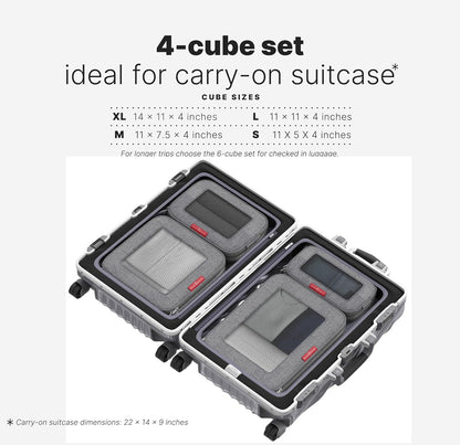 Premium Compression Packing Cubes for Travel - Suitcase Organizer Bags with Double Zipper & Breathable Mesh Panel - Space Saving Carry On Luggage Essentials (Grey)