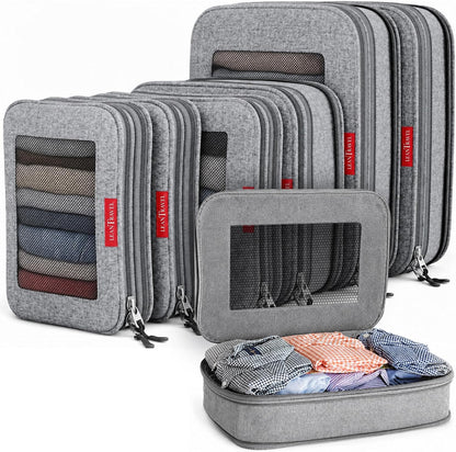 Premium Compression Packing Cubes for Travel - Suitcase Organizer Bags with Double Zipper & Breathable Mesh Panel - Space Saving Carry On Luggage Essentials (Grey)