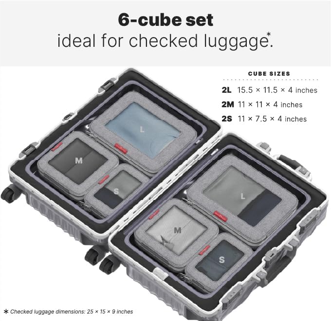 Premium Compression Packing Cubes for Travel - Suitcase Organizer Bags with Double Zipper & Breathable Mesh Panel - Space Saving Carry On Luggage Essentials (Grey)