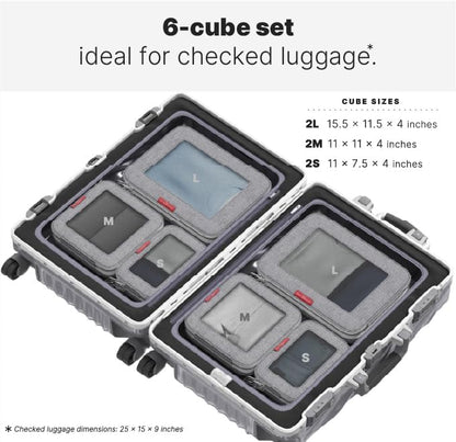 Premium Compression Packing Cubes for Travel - Suitcase Organizer Bags with Double Zipper & Breathable Mesh Panel - Space Saving Carry On Luggage Essentials (Grey)