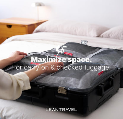 Premium Compression Packing Cubes for Travel - Suitcase Organizer Bags with Double Zipper & Breathable Mesh Panel - Space Saving Carry On Luggage Essentials (Grey)