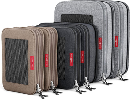 Premium Compression Packing Cubes for Travel - Suitcase Organizer Bags with Double Zipper & Breathable Mesh Panel - Space Saving Carry On Luggage Essentials (Grey)