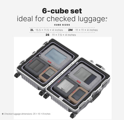 Premium Compression Packing Cubes for Travel - Suitcase Organizer Bags with Double Zipper & Breathable Mesh Panel - Space Saving Carry On Luggage Essentials (Grey)