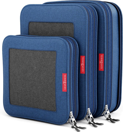 Premium Compression Packing Cubes for Travel - Suitcase Organizer Bags with Double Zipper & Breathable Mesh Panel - Space Saving Carry On Luggage Essentials (Grey)