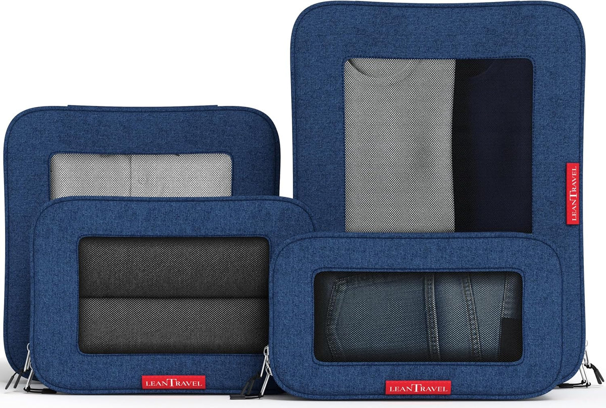Premium Compression Packing Cubes for Travel - Suitcase Organizer Bags with Double Zipper & Breathable Mesh Panel - Space Saving Carry On Luggage Essentials (Grey)