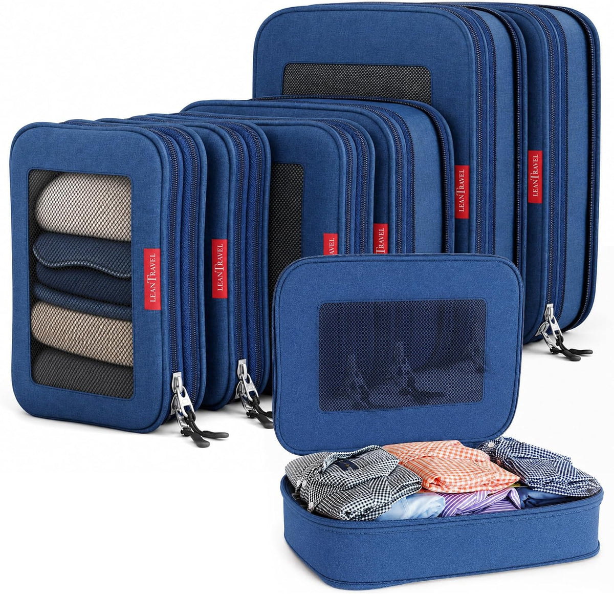 Premium Compression Packing Cubes for Travel - Suitcase Organizer Bags with Double Zipper & Breathable Mesh Panel - Space Saving Carry On Luggage Essentials (Grey)