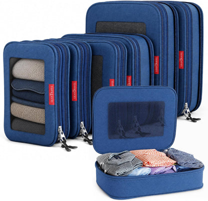 Premium Compression Packing Cubes for Travel - Suitcase Organizer Bags with Double Zipper & Breathable Mesh Panel - Space Saving Carry On Luggage Essentials (Grey)