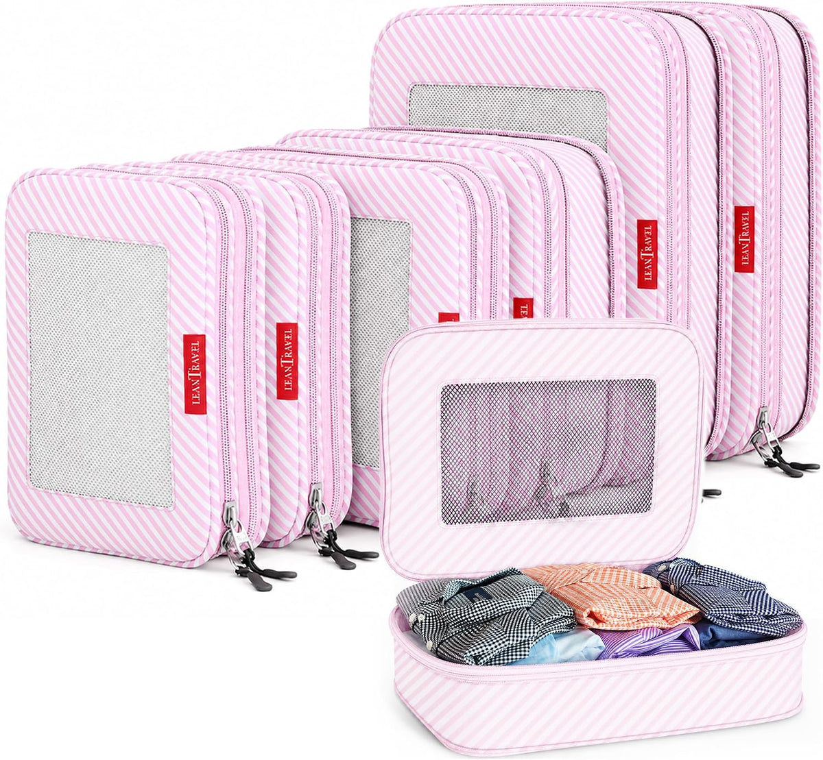 Premium Compression Packing Cubes for Travel - Suitcase Organizer Bags with Double Zipper & Breathable Mesh Panel - Space Saving Carry On Luggage Essentials (Grey)