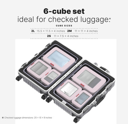 Premium Compression Packing Cubes for Travel - Suitcase Organizer Bags with Double Zipper & Breathable Mesh Panel - Space Saving Carry On Luggage Essentials (Grey)
