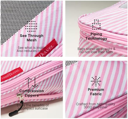 Premium Compression Packing Cubes for Travel - Suitcase Organizer Bags with Double Zipper & Breathable Mesh Panel - Space Saving Carry On Luggage Essentials (Grey)