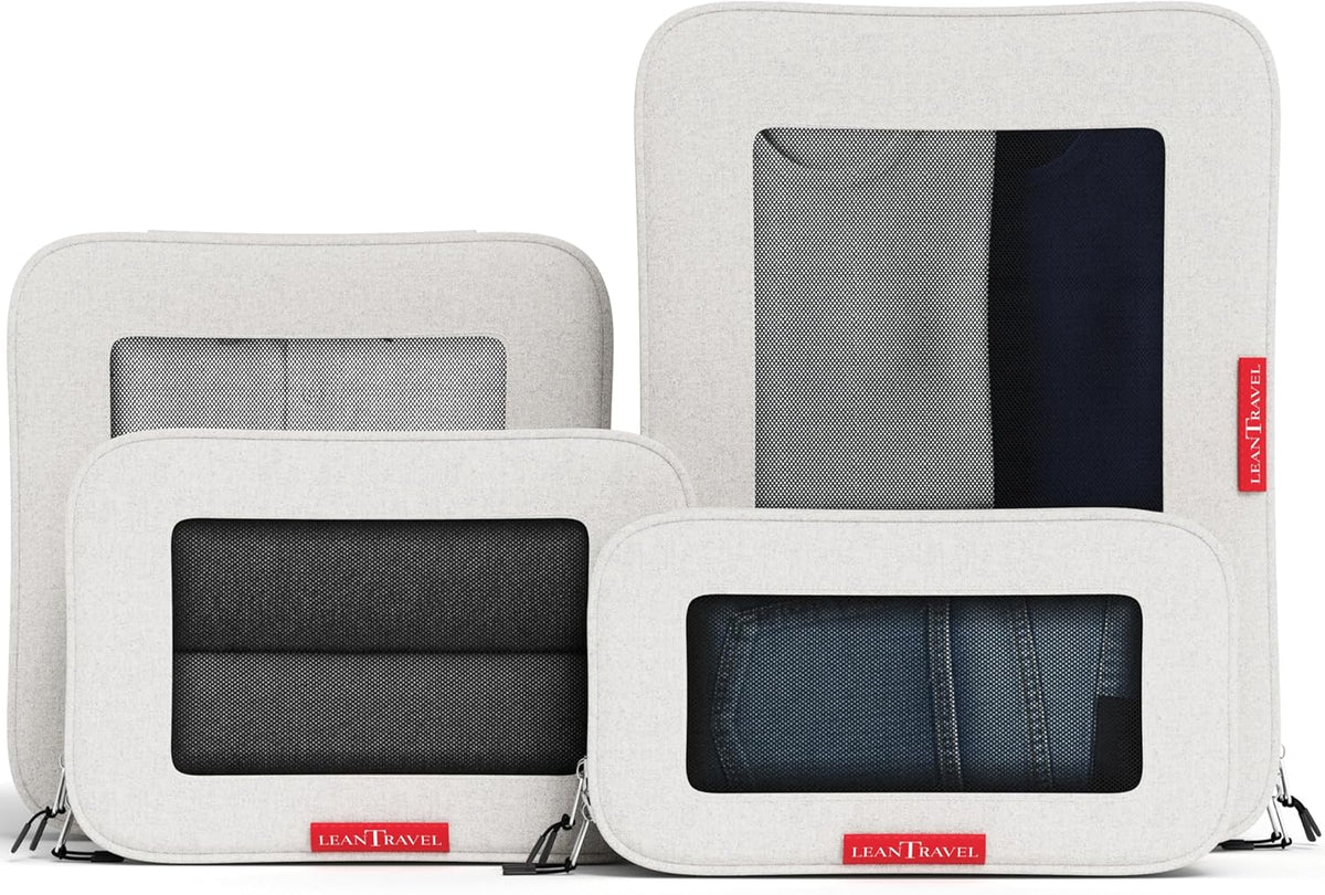 Premium Compression Packing Cubes for Travel - Suitcase Organizer Bags with Double Zipper & Breathable Mesh Panel - Space Saving Carry On Luggage Essentials (Grey)