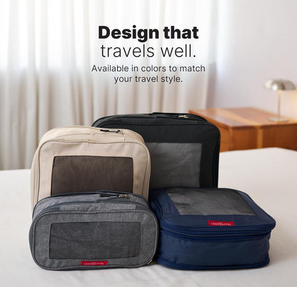 Premium Compression Packing Cubes for Travel - Suitcase Organizer Bags with Double Zipper & Breathable Mesh Panel - Space Saving Carry On Luggage Essentials (Grey)