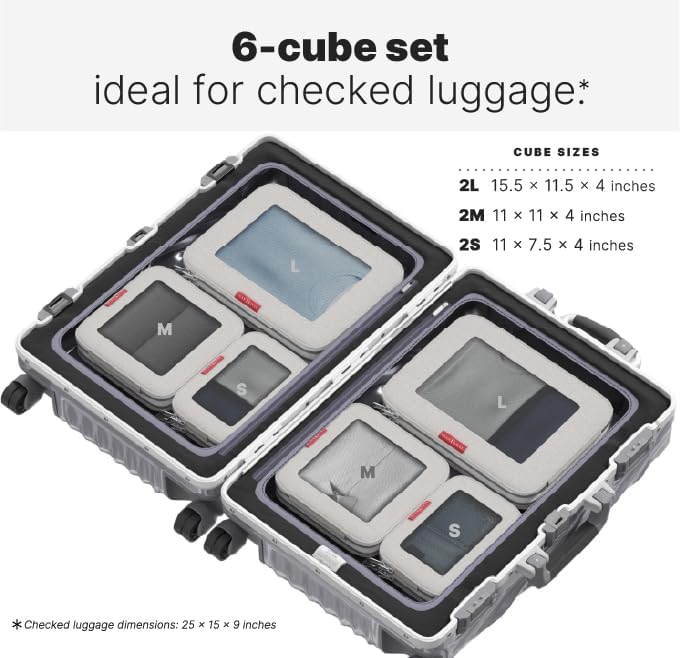 Premium Compression Packing Cubes for Travel - Suitcase Organizer Bags with Double Zipper & Breathable Mesh Panel - Space Saving Carry On Luggage Essentials (Grey)