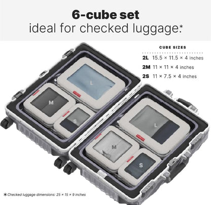 Premium Compression Packing Cubes for Travel - Suitcase Organizer Bags with Double Zipper & Breathable Mesh Panel - Space Saving Carry On Luggage Essentials (Grey)