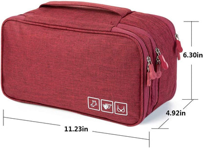 Travel Bra Underwaer Organizer Compact Lingerie Box Fornight Toiletry Bag (Wine red)