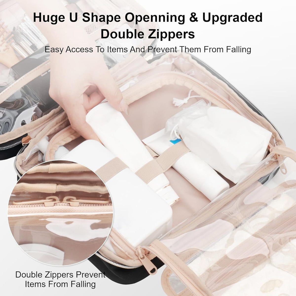 Travel Toiletry Bag with Hanging Hook and Leakproof Wet/Dry Compartments, Large Capacity Makeup Cosmetic Organizer for Women, 12x9x4.5 Inch, Light Purple