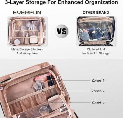 Travel Toiletry Bag with Hanging Hook and Leakproof Wet/Dry Compartments, Large Capacity Makeup Cosmetic Organizer for Women, 12x9x4.5 Inch, Light Purple